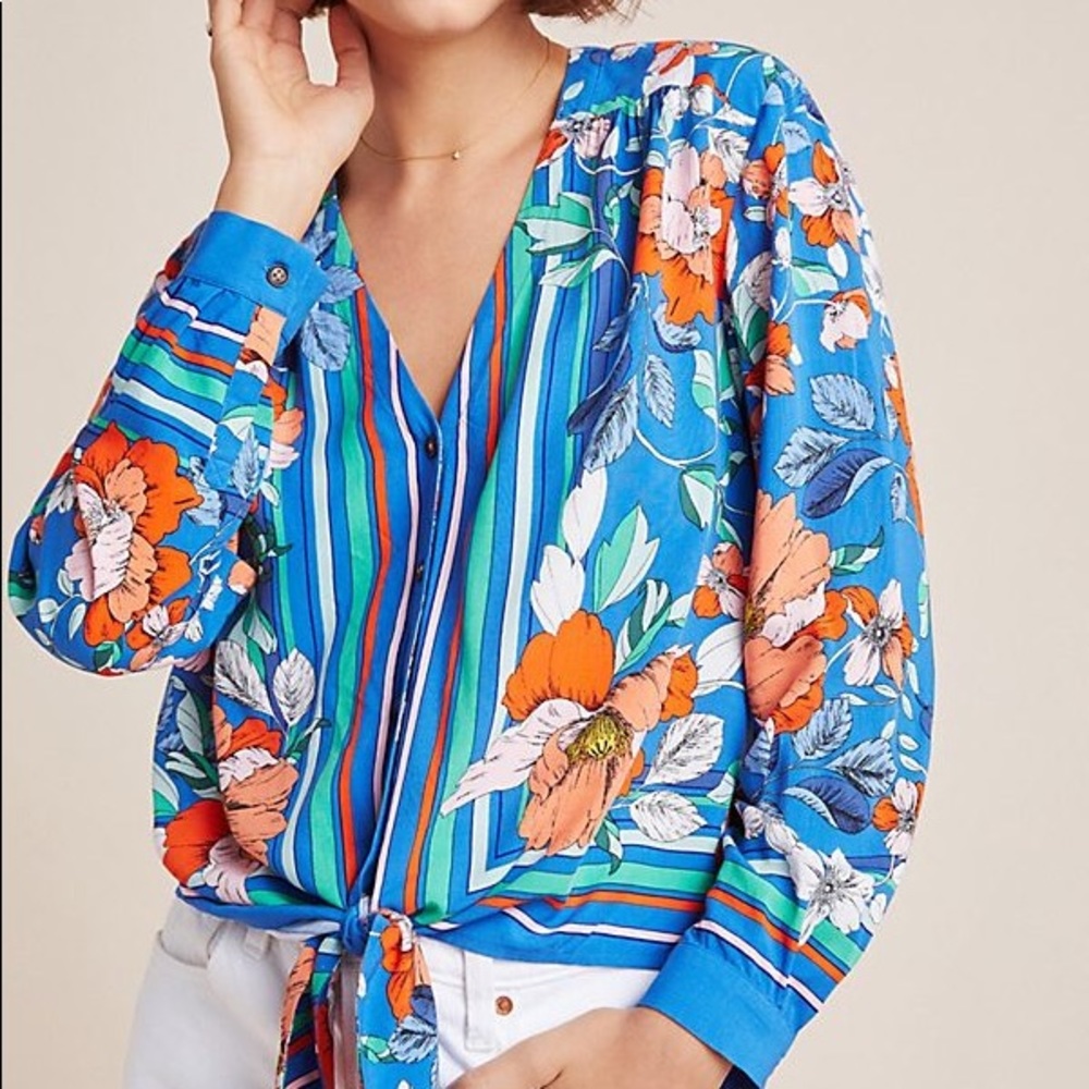 Anthropologie Elan Scarf Print Blouse